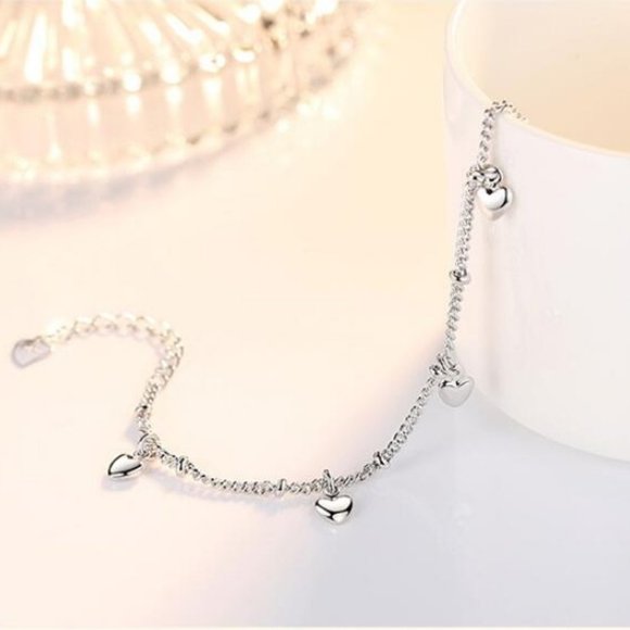 NEW 925 Sterling Silver Simple Heart Bracelet - Picture 3 of 8